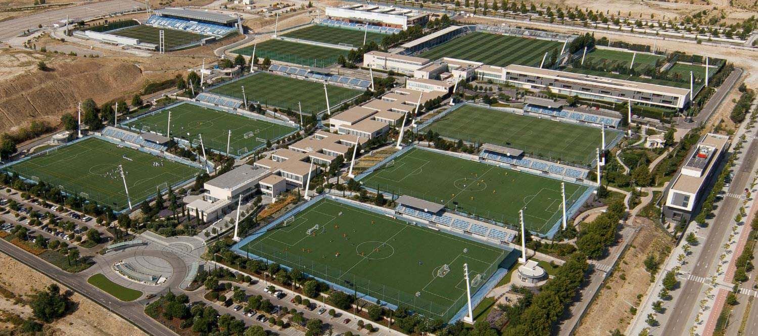 A view of an aerial photo of some soccer fields.