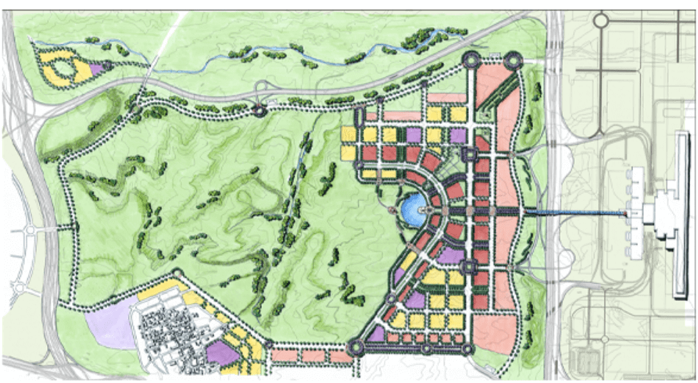 A map of the city with colored areas.