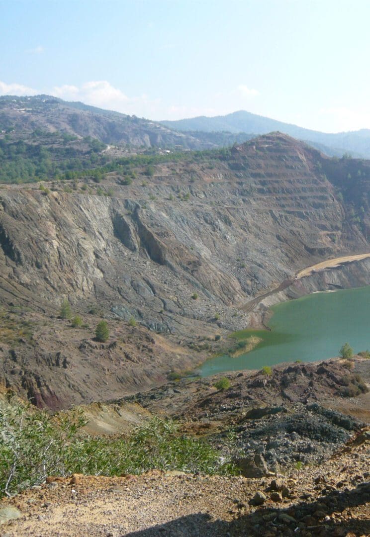 A view of the mountains and water from above.