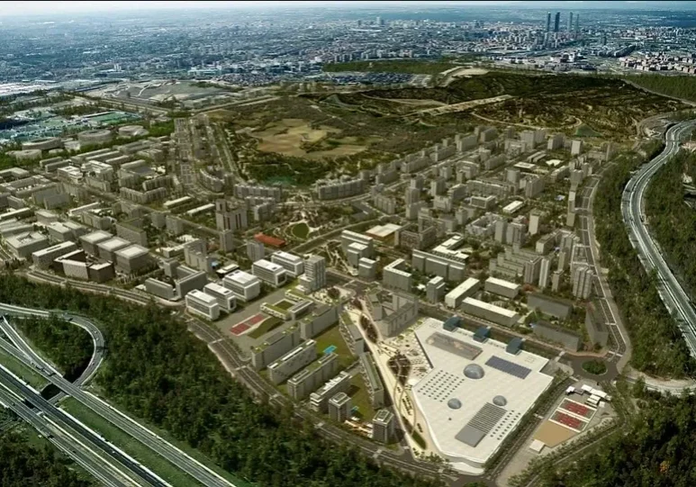 A bird 's eye view of an urban area.